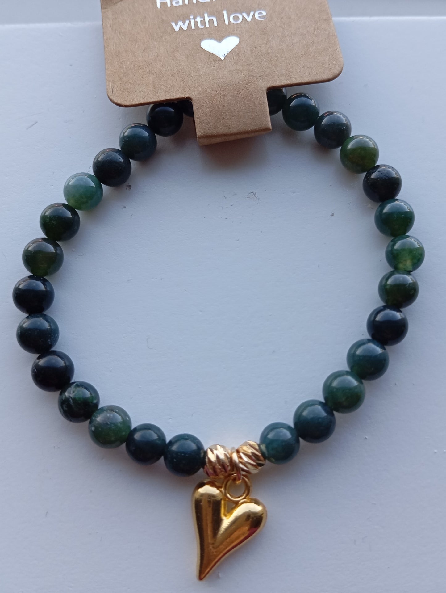 Armband Moosachat goldenes Herz